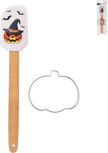 Spatulă din silicon pentru Halloween cu formă de decupat în formă de dovleac