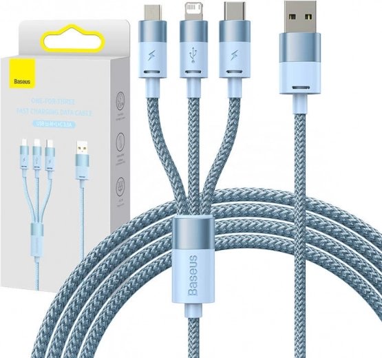 Cablu de încărcare și date 3‑în‑1 BASEUS StarSpeed, USB‑C / micro USB / Lightning, 3,5 A, 1,2 m, albastru