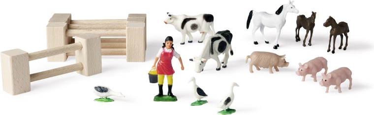 12 figurine detaliate de animale și fermieră