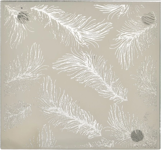 Tavă decorativă din sticlă, formă de frunză, albă cu detalii argintii, 15 × 15 cm