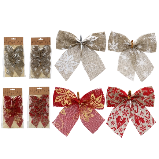 Cocarde de Crăciun 12 cm, roșu și natural, set 3 buc