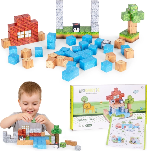 Set de construcție magnetică cuburi 87 piese