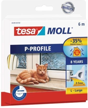 Garnitură pentru ferestre și uși, profil P 9 × 5,5 mm, albă, 6 m