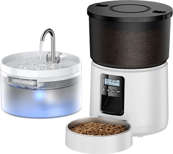 ROJECO Button hrănitor automat de 3 l cu fântână de apă de 2 l