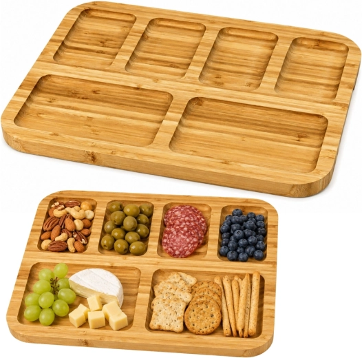 Platou de servire din bambus cu compartimente 36 × 28 cm