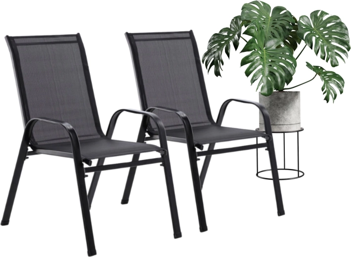 Set de 2 scaune de grădină moderne din metal, negru