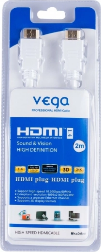 Vega cablu HDMI 3D, conectori aurii, 2 m, alb