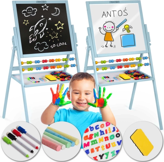 Tablă magnetică rotativă pentru copii RICOKIDS – albastră