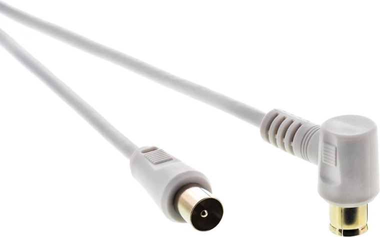 Cablu coaxial de antenă SENCOR, mufă–priză la 90°, 7,5 m, alb