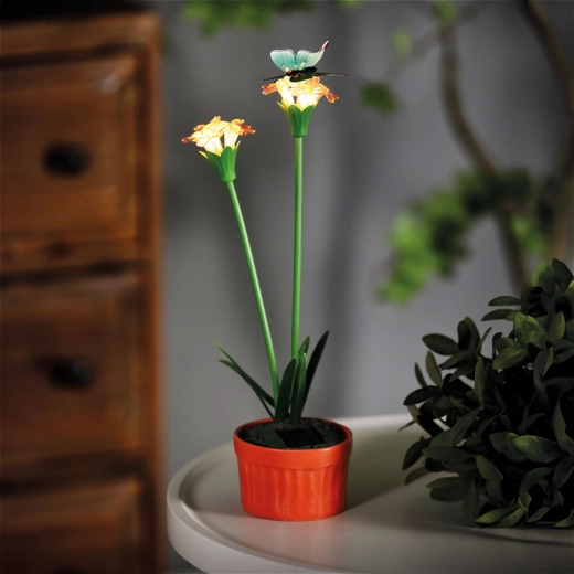 Floare solară colorată cu iluminare LED albă caldă, roșie