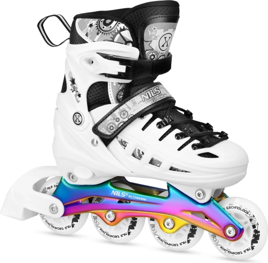 Patine universale 4-în-1 NILS Extreme, curcubeu/alb – S(31-34)