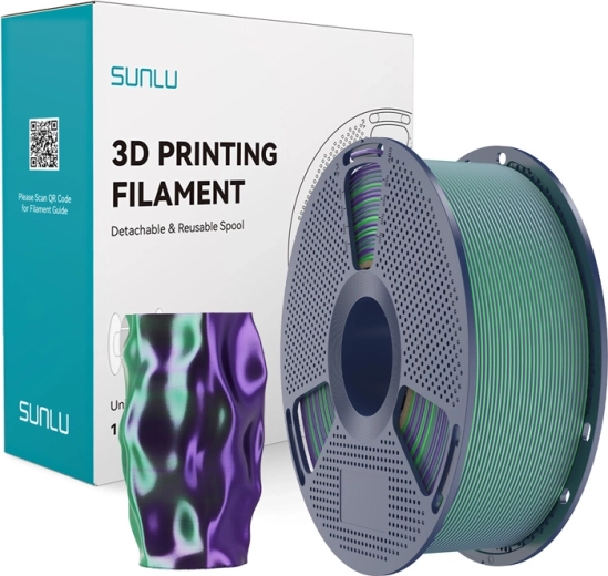 Filament bicolor Sunlu PLA+ Silk verde‑mov