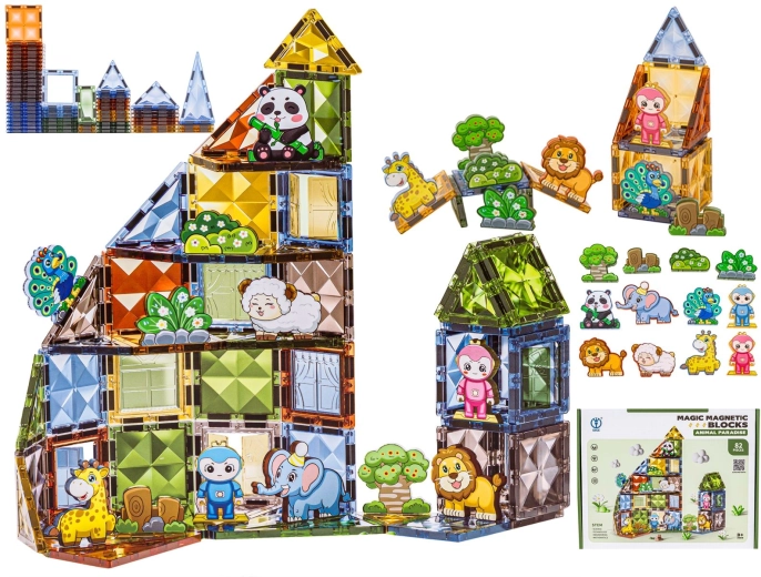 Set de construcție magnetic cu animăluțe (82 de piese)