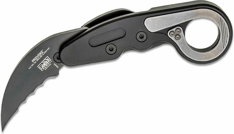 CRKT Provoke Veff Serrations cuțit de buzunar karambit 6 cm, negru, aluminiu