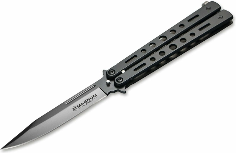 Böker Magnum Balisong All Black cuțit de buzunar 10,5 cm, gri, integral din oțel