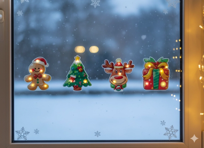 Autocolant gel LED de Crăciun – alb cald, mix de motive