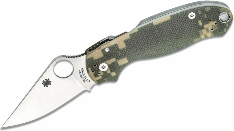 Cuțit tactic de buzunar Spyderco Para 3 Camo 7,5 cm, finisaj satinat, G10