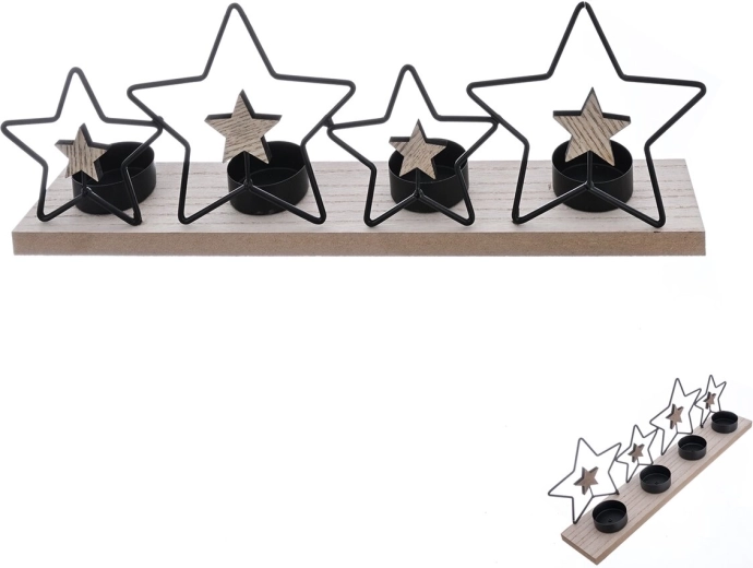 Sfeșnic advent în formă de stea din lemn și metal 35 × 6 × 12 cm