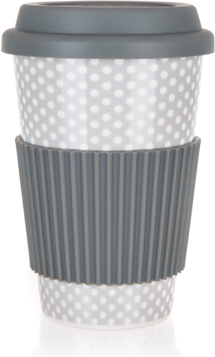 Cană de voiaj din ceramică cu capac 400 ml gri