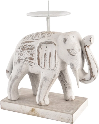 Sfeșnic din lemn Elefant alb 16 × 7 × 19 cm