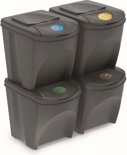 Set de 4 coșuri pentru colectare selectivă Sortibox III, piatră gri, 4×25 l