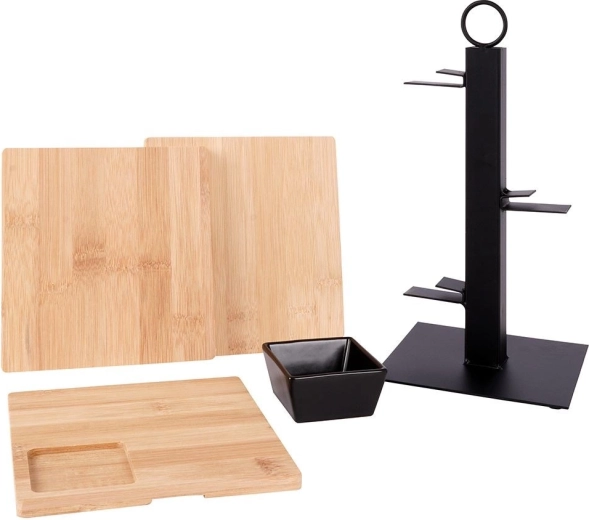 Tăvi din bambus și bol pentru sosuri în set