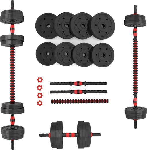 Set de gantere cu greutăți reglabile HMS 15 kg – gantere și bară cu două mâini