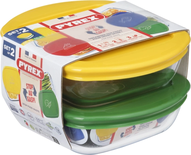 Set de caserole pătrate PYREX 2 buc 0,3 l sticlă