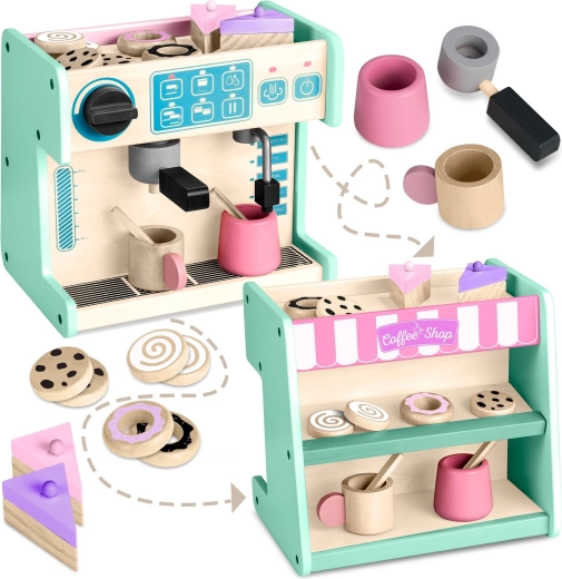Cafenea din lemn cu espressor Ricokids 2‑în‑1, mentă