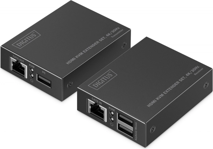 Extender HDMI prin cablu de rețea CAT6 4K/30 Hz cu KVM USB 1.1 și control IR (set emițător + receptor)