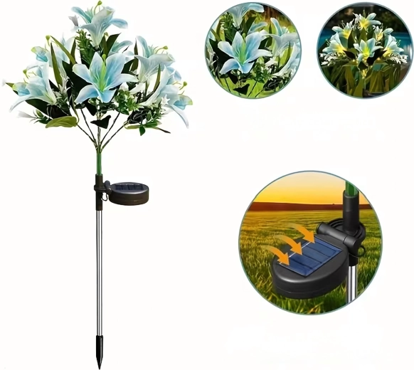 Lampă solară de grădină în formă de crin pentru înfingere