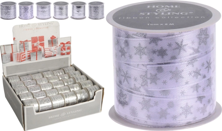 Panglică decorativă din poliester 5 m × 1 cm argintie mix