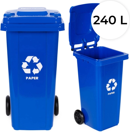 Pubelă albastră pentru hârtie 240 l cu roți din cauciuc