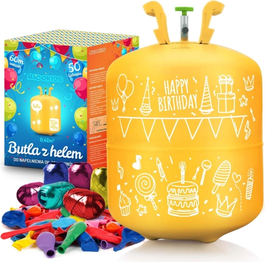 Butelie de heliu de unică folosință 0,42 m³ cu 50 de baloane și panglică RICOKIDS