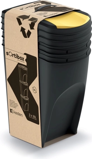 Set 3 coșuri pentru colectarea selectivă SORTIBOX 3×35 l – negru din material reciclat
