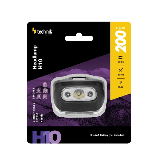 Tehnik lanternă frontală MT-H10 cu LED alb și roșu, 200 lm