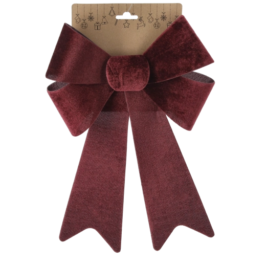 Fundă decorativă mare de Crăciun din velur bordo 23 × 38 cm