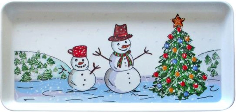Tavă de servire cu om de zăpadă 35 × 16,5 cm