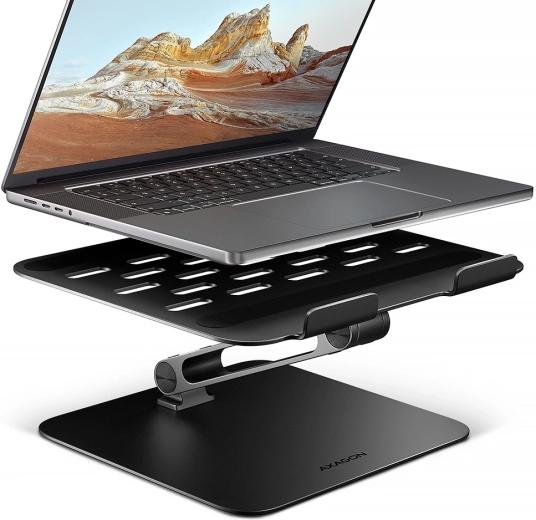 Suport din aluminiu pentru laptop AXAGON 10–17,3" cu înclinare reglabilă, negru