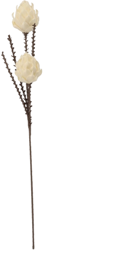 Floare artificială decorativă de anghinare cu două flori, 98 cm, albă