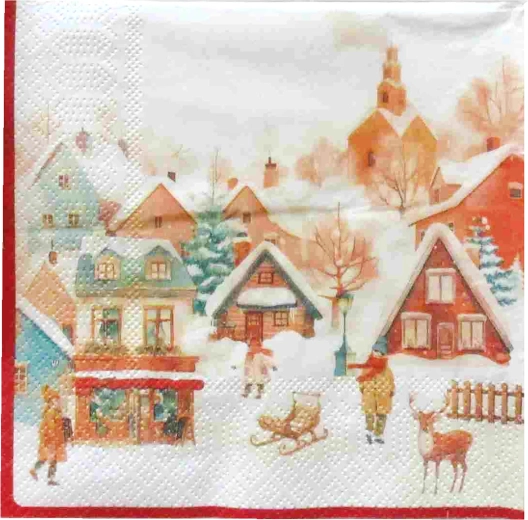 Șervețele de Crăciun Sat înzăpezit 33 × 33 cm