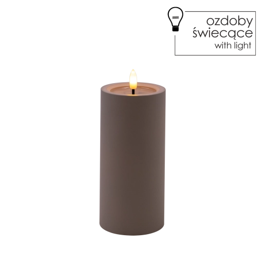 Lumânare LED gri 7 × 15 cm cu flacără pâlpâitoare