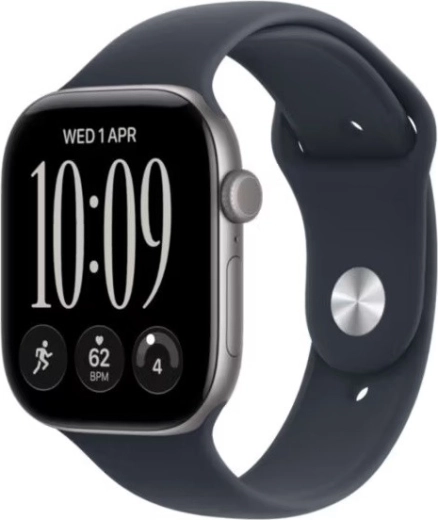 Apple Watch Series 12 GPS 42 mm cu carcasă din aluminiu de culoare gri stelar și brățară sport bleumarin S/M