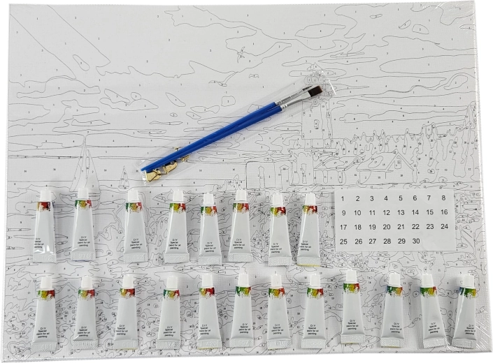 Pictură după numere – tucan 40 × 50 cm cu pânză întinsă și set de culori acrilice