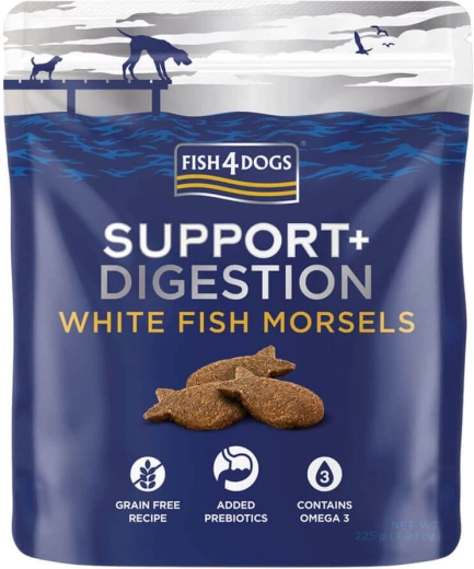 Fish4Dogs gustări pentru câini Support+ susținerea digestiei cu pește alb și prebiotice 225 g
