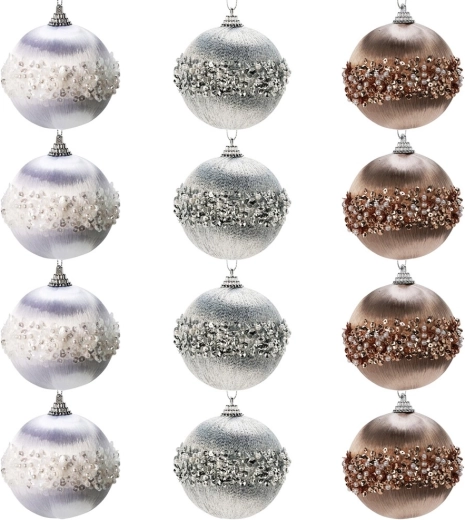 Set de ornamente de Crăciun nefragile alb, argintiu și șampanie 8 cm – 12 buc