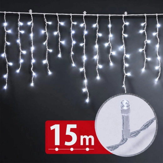 Cortină luminoasă LED de 15 m cu 600 de LED-uri, lumină albă rece