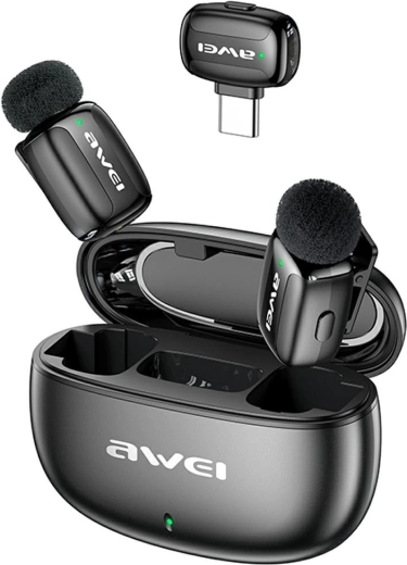 Microfon lavalier wireless Awei MK5 Duo Ai-Voice negru