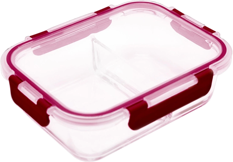 borcan din sticlă lora dreptunghiular compartimentat 1,3 l cu capac