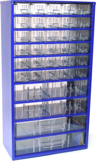 Dulap metalic cu sertare TOKOZ, 30 mici, 4 medii și 2 mari, 30,5 × 55 × 15,5 cm, albastru